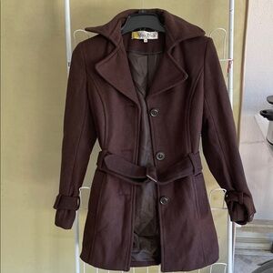 Brown Wool Blend Coat with Belt